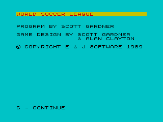 World Soccer League title screen for ZX Spectrum